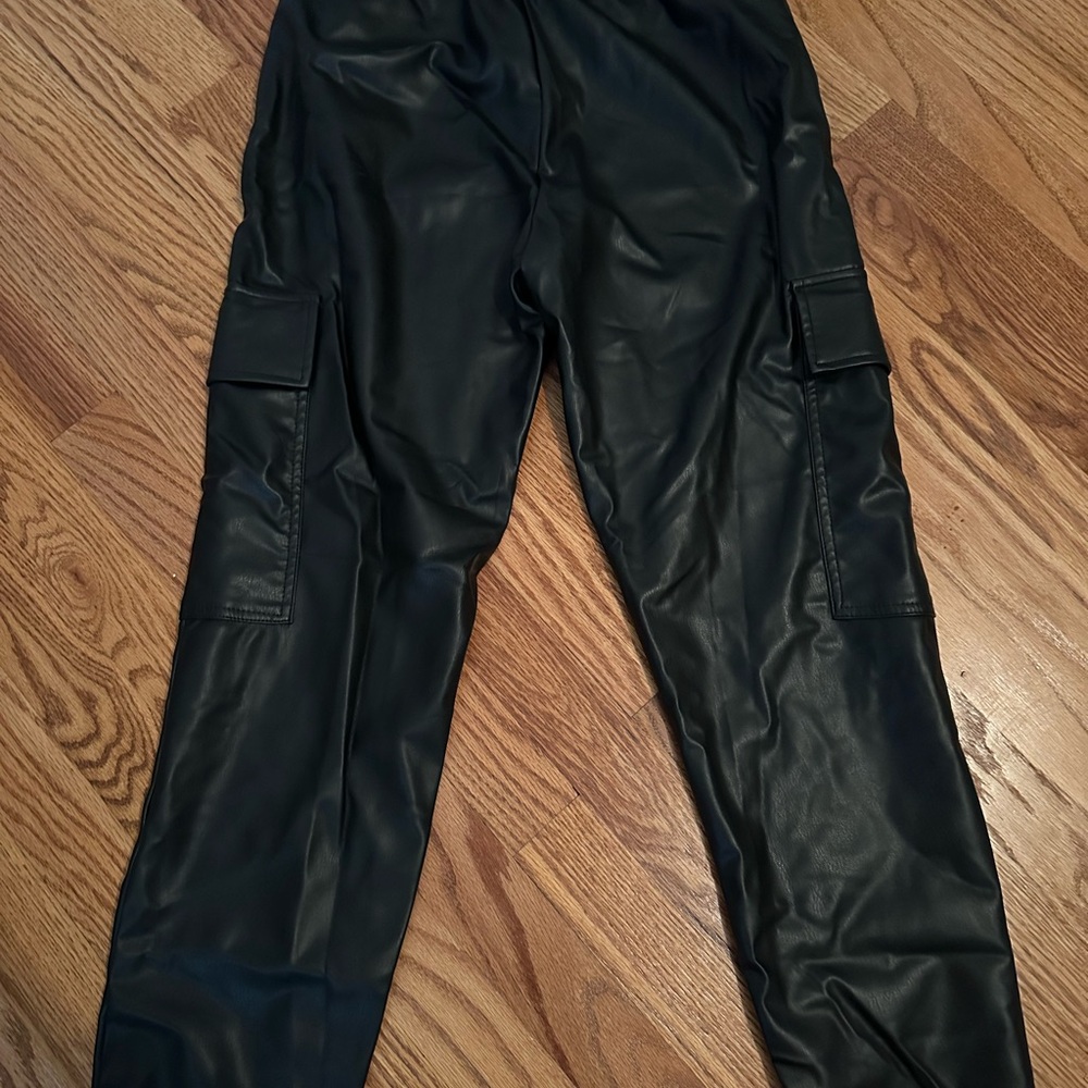 ZAara Black Faux Leather Cargo Joggers